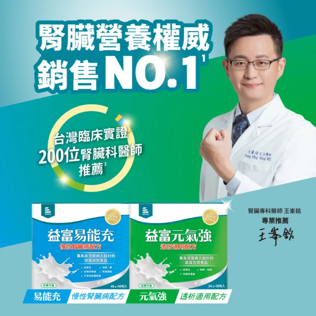 【益富】元氣強洗腎適用配方 方便包 (30入+3入)*2盒(分離黃豆蛋白 洗腎患者適用)