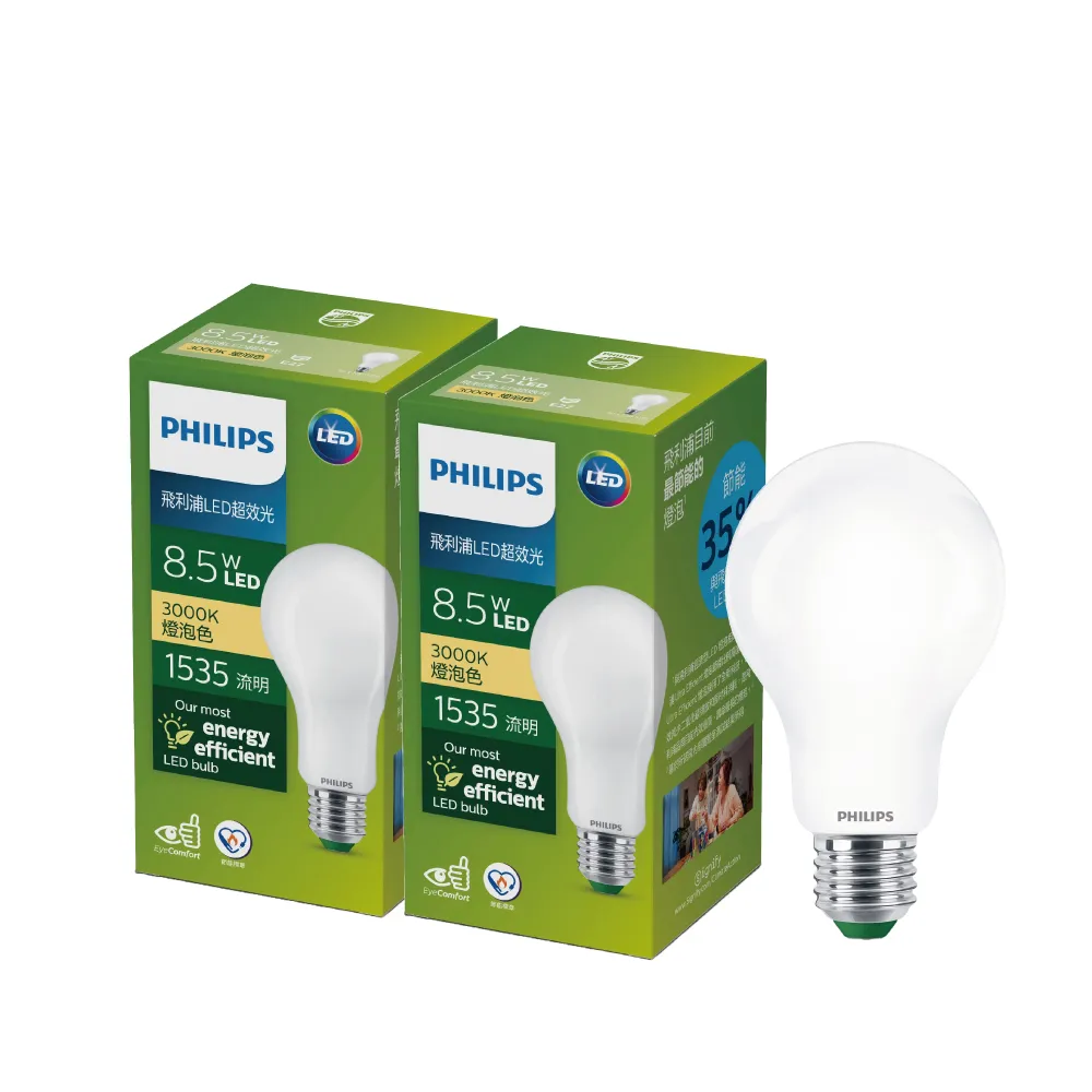 【Philips 飛利浦】8.5W LED超效光燈泡 2入(PL853/ PL856)