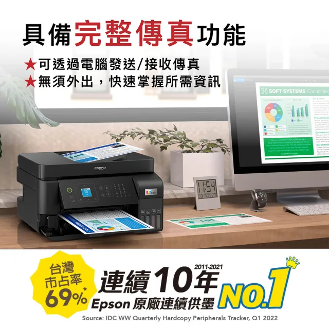 【EPSON】官方直營 搭2組T00V原廠1黑3彩墨水★L5590 雙網傳真智慧遙控連續供墨複合機