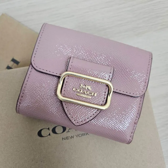 【COACH】Morgan 方形馬車LOGO金屬釦飾零錢袋皮革短夾禮盒組
