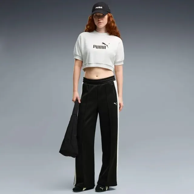 【PUMA】長褲 女 休閒褲 寬褲 寬鬆 亞規 T7 黑白 63912201(L767)