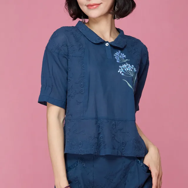 【古典美】63072 手繪刺繡翻領上衣