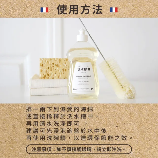 【Fer a Cheval 法拉夏】經典馬賽洗碗精2入組(護手洗碗配方 易生物分解 除髒汙油膩 敏弱肌適用)