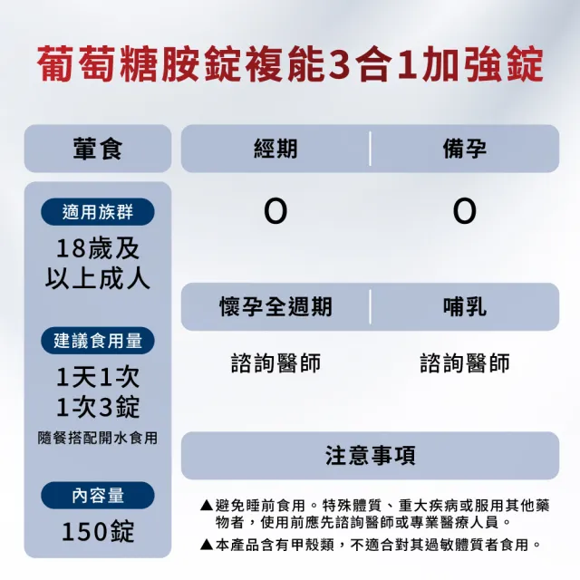 【Move Free 益節】葡萄糖胺錠複能3合1加強錠3瓶(共450錠 關鍵/保健/葡萄糖胺)