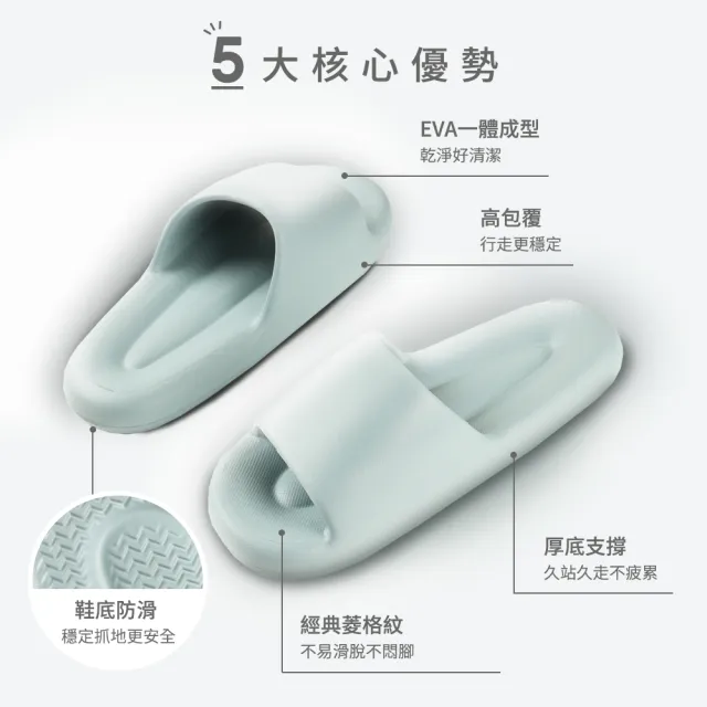 【mo select】EVA雲朵防滑厚底拖鞋(厚底減壓/居家拖鞋/防水拖鞋/室內拖鞋/室外拖鞋/踩屎感/mo選)