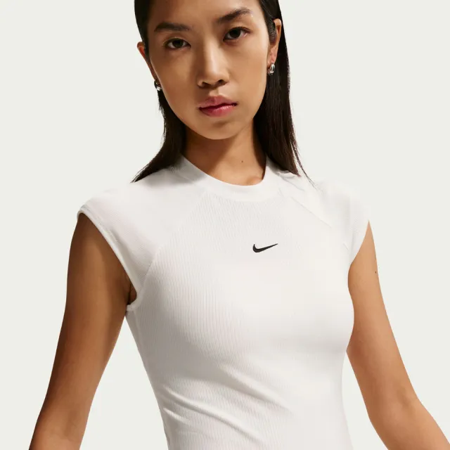 【NIKE 耐吉】短袖上衣 女 緊身 AS W NSW CHILL KNIT RIB SS TOP 米灰 IF0243-133(2S4959)