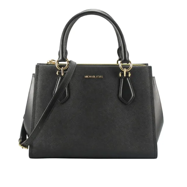 【Michael Kors】大包-MARILYN新款防刮三層手提/斜背/兩用包35F5G6AS2L(黑金)