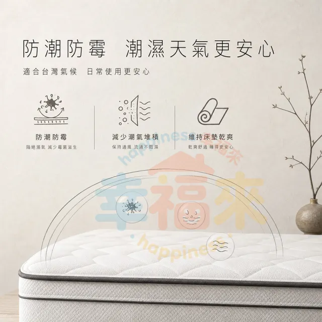 【happiness 幸福來】單人-防蟎抗菌加大獨立筒床墊 3尺厚25公分（188*90*25）軟硬適中｜透氣面料