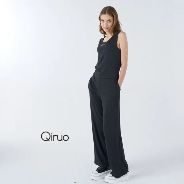 【Qiruo 奇若名品】彈性軟棉質 垂墜灰色鬆緊休閒褲6241C 