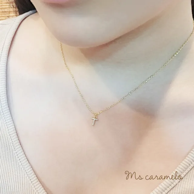 【Ms caramelo 焦糖小姐】925純銀鍍K黃 英文字母T 項鍊(英文字母項鍊)