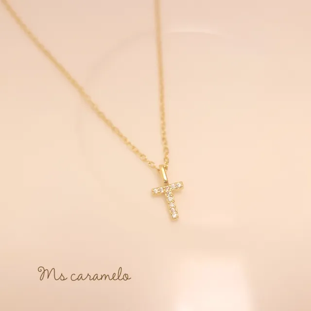 【Ms caramelo 焦糖小姐】925純銀鍍K黃 英文字母T 項鍊(英文字母項鍊)