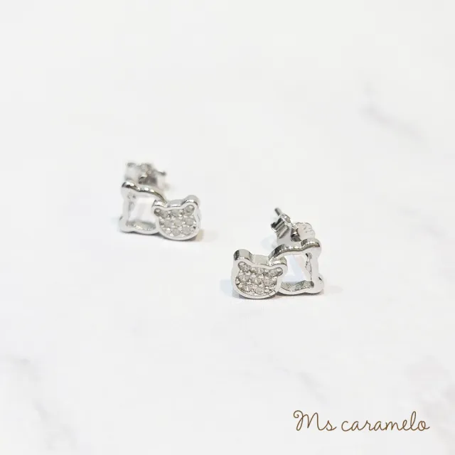 【Ms caramelo 焦糖小姐】925純銀 小熊耳環(鋯石耳環)