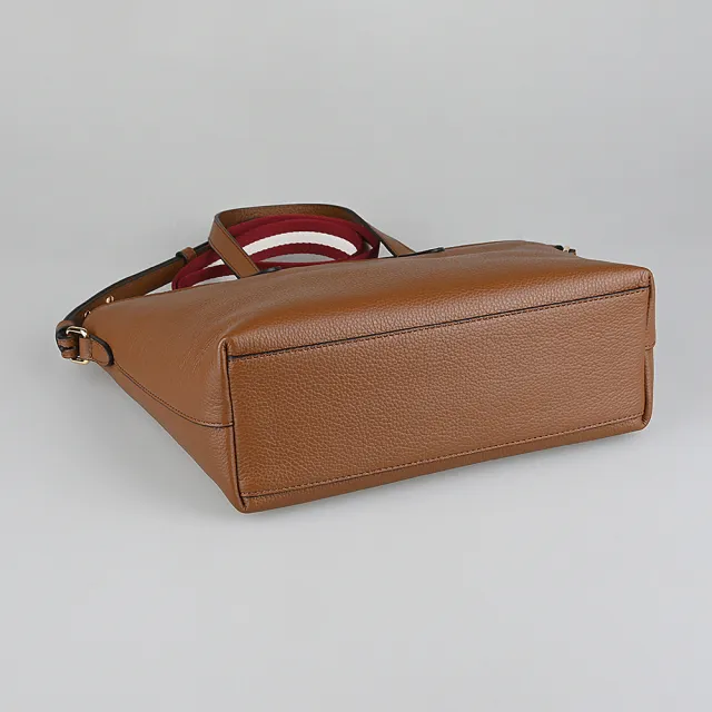 【BALLY】BALLY精品牛皮織帶斜背手提托特包(小/焦糖棕)