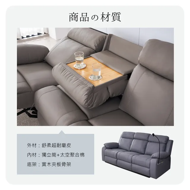 【多瓦娜】凱妃舒柔耐磨皮三人位電動沙發