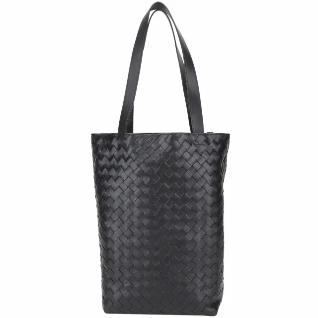 【BOTTEGA VENETA 寶緹嘉】BV Intrecciato 小牛皮編織直立式肩背托特包(附萬用包/黑色)