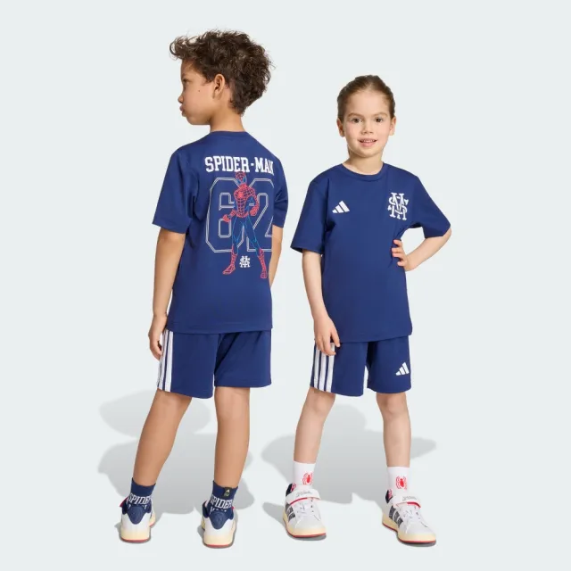【adidas 愛迪達】蜘蛛人 運動套裝 吸濕排汗 短袖/短褲 童裝 KG6109