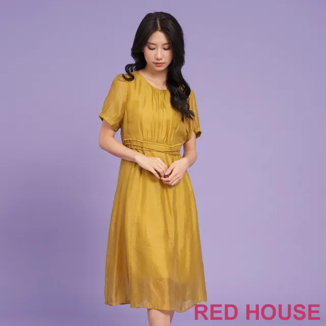 【RED HOUSE 蕾赫斯】光澤感素面彈性洋裝(芥末黃)