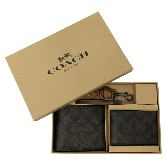 【COACH】C LOGO男款8卡活動證件夾短夾附鑰匙圈禮盒(多色選一)