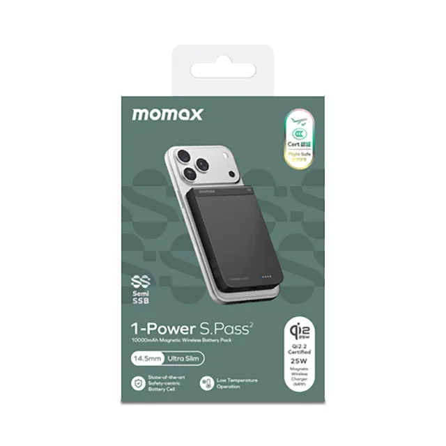 【Momax】半固態10000mAh磁吸行動電源 Qi2.2 25W (型號1-Power S.Pass☆)