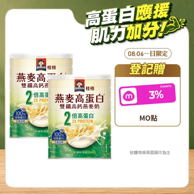 【QUAKER 桂格】燕麥高蛋白雙纖高鈣燕麥奶1000g×2罐(優於牛奶 植物高蛋白首選)