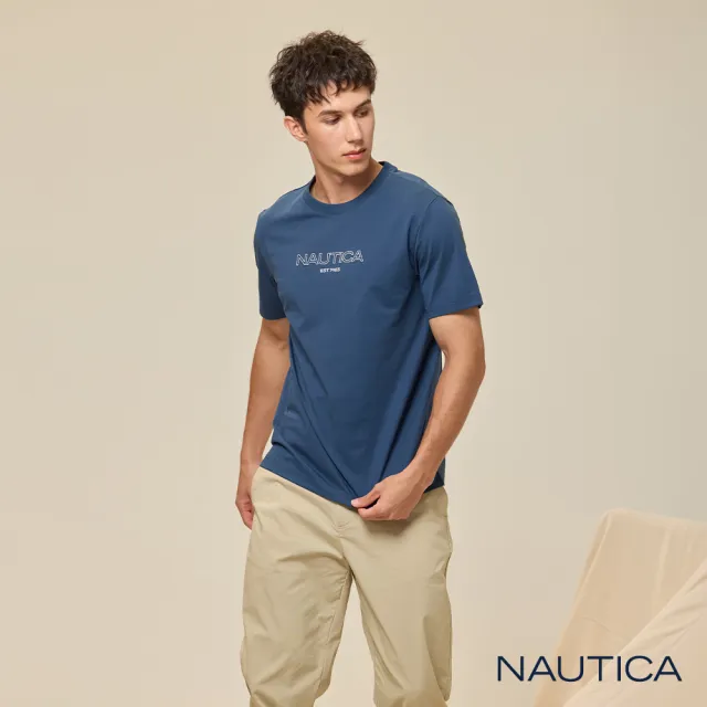 【NAUTICA】官方旗艦 男裝 經典Logo涼感抗菌短袖T恤-藍色
