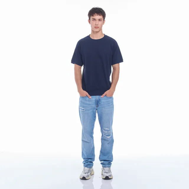 【NAUTICA】官方旗艦 男裝 涼感立體織紋短袖上衣-深藍色