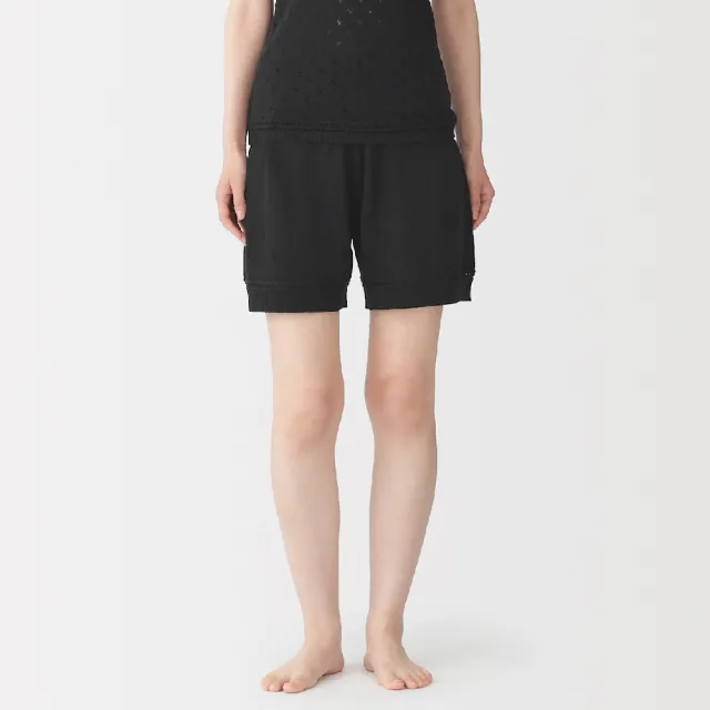 【MUJI 無印良品】女棉鏤空編織針織短褲(黑色/象牙白/淺綠/棕色)