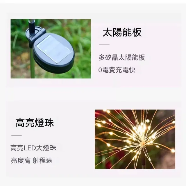 LED 太陽能煙花燈 戶外防水地插草坪燈 庭院花園景觀燈 室外造景感光氛圍裝飾節能照明燈具 6個