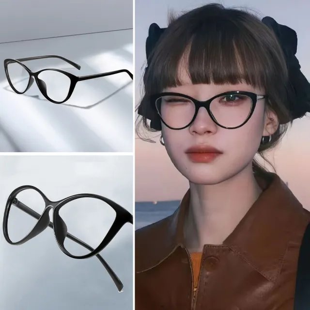 【LEESA】小臉神器\可換鏡片\黑框眼鏡\女生眼鏡\眼鏡\無度數眼鏡\貓眼眼鏡\防藍光眼鏡\辣妹眼鏡