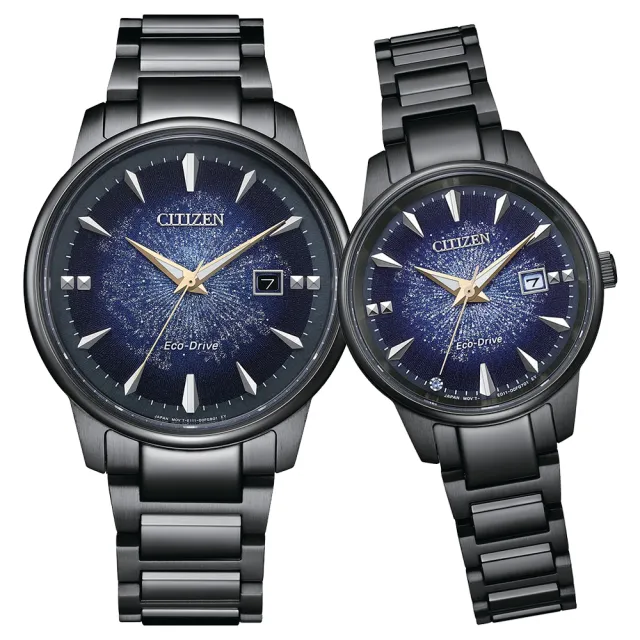 【CITIZEN 星辰】代言人廣告款 光動能銀河宙光限定款對錶-39.2+29.2mm 情人節 送禮(BM7595-89M/EW2595-81M)