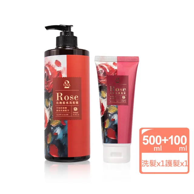 【BIOCROWN 百匡】玫瑰香水洗髮精500ml + 玫瑰沁養護髮素100ml - UNA