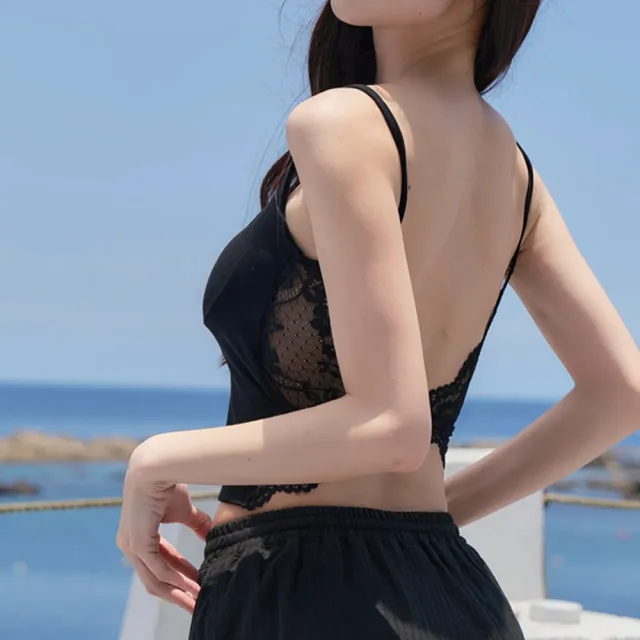 【SeasonsBikini 】蕾絲美背BRATOP含胸墊上衣-黑/白色-BK2608