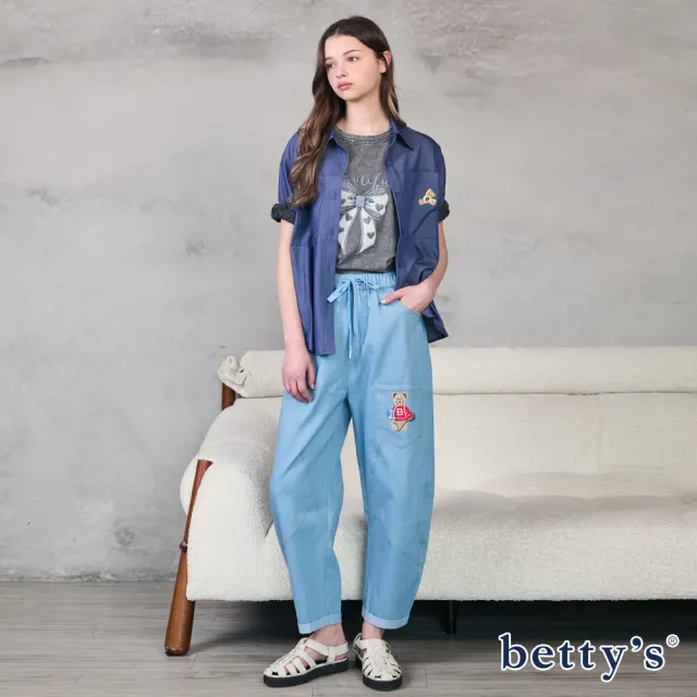 【betty’s 貝蒂思】滑板熊刺繡彎刀牛仔褲(共二色)