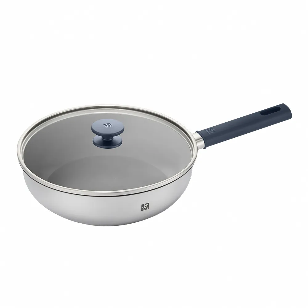 【ZWILLING 德國雙人】SILVER TI 銀光鈦系列全域導熱不鏽鋼深煎鍋26cm(德國雙人牌集團官方直營)