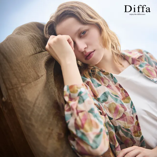 【Diffa】卡綠花壓褶開襟上衣-女