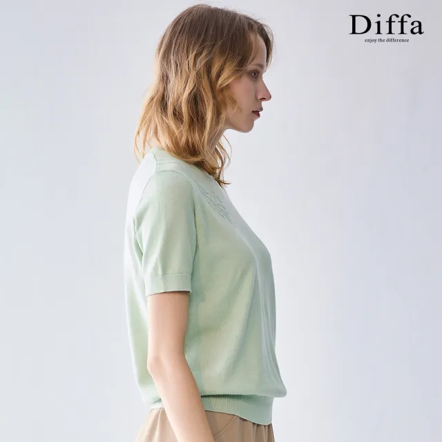 【Diffa】肩繡花短袖線衫-女