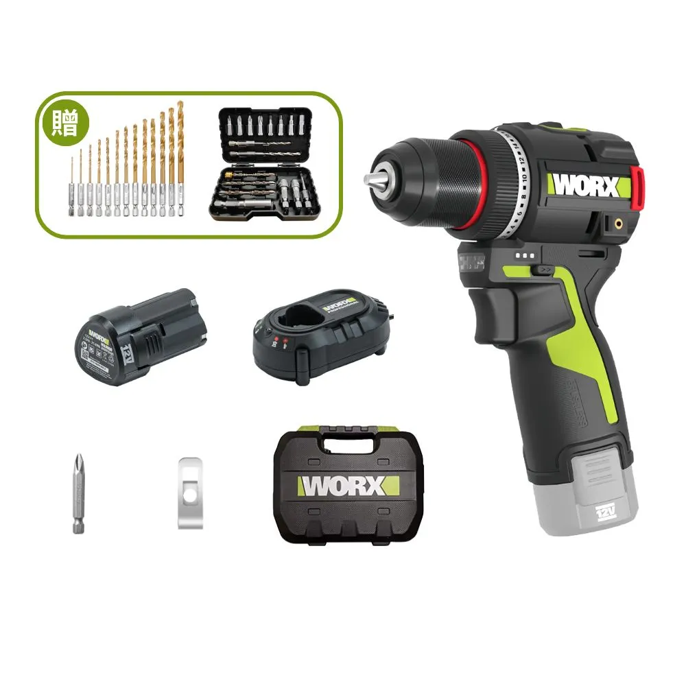 【WORX 威克士】12V 10mm 50 N·m 鋰電無碳雙速電鑽 WU135.1(電鑽 鋰電 無刷 起子電鑽 無刷夾頭電鑽)