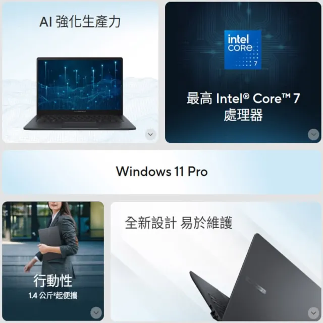 【ASUS 華碩】14吋 Core 7 商用筆電(Core 7-150U/16G/512G/W11P)