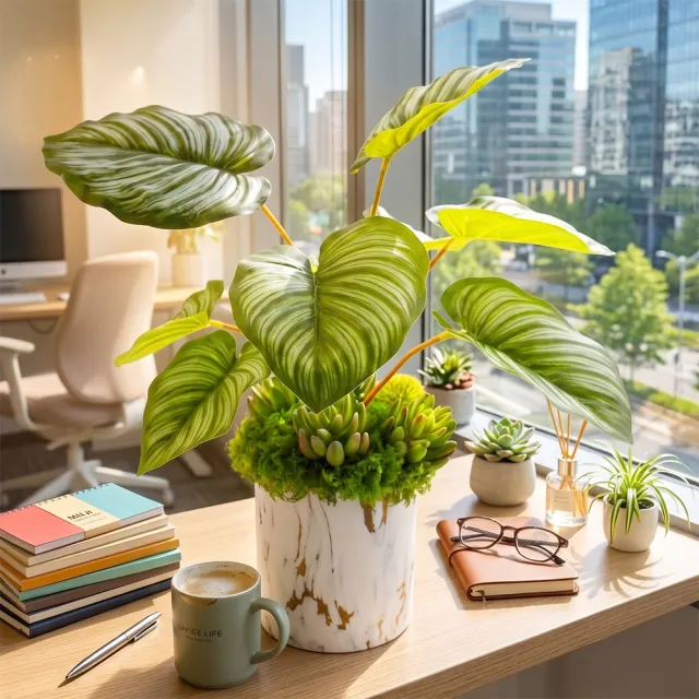 【HUGO DECO 榆果傢飾】特級擬真青蘋果竹芋葉盆栽(擬真植物/禮物/綠化/永不凋零/佈置/觀葉植物)
