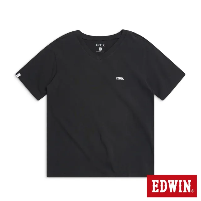 【EDWIN】男裝 V領基本印花短袖T恤(黑色)