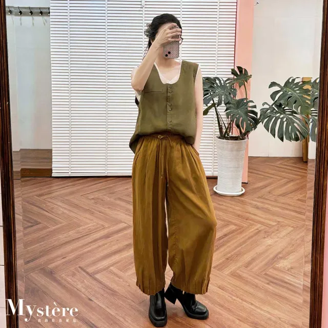 【my stere 我的時尚秘境】棉麻寬鬆壓褶燈籠褲 兩色 燈籠褲 大寬褲 縮口褲 棉麻寬褲 休閑寬褲