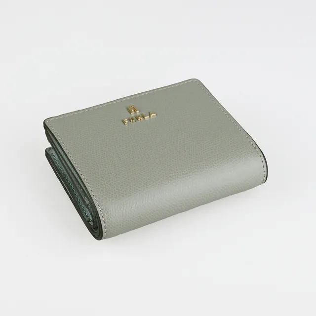 【FURLA 芙拉】FURLA精品粒面牛皮釦式短夾(灰X淡藍)