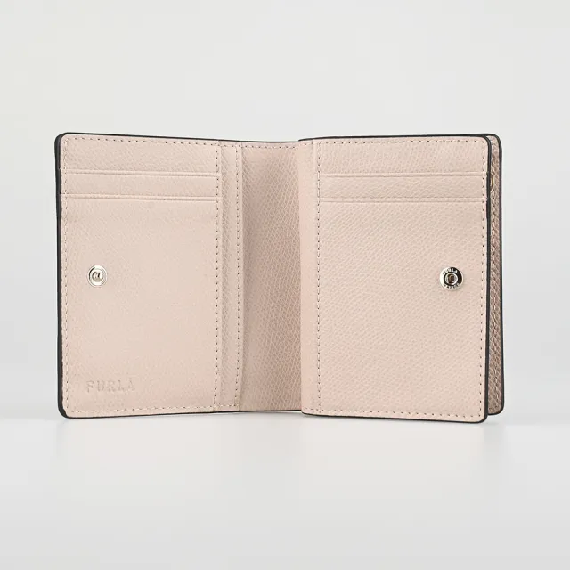 【FURLA 芙拉】FURLA精品粒面牛皮釦式短夾(灰X粉)
