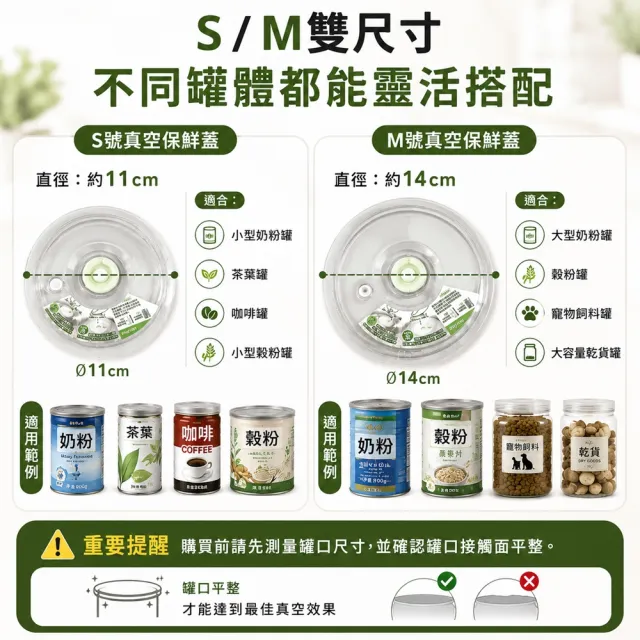 【3Well】專利真空保鮮蓋SM各1入共2入(奶粉真空保鮮 口感如新 須搭配真空機使用)