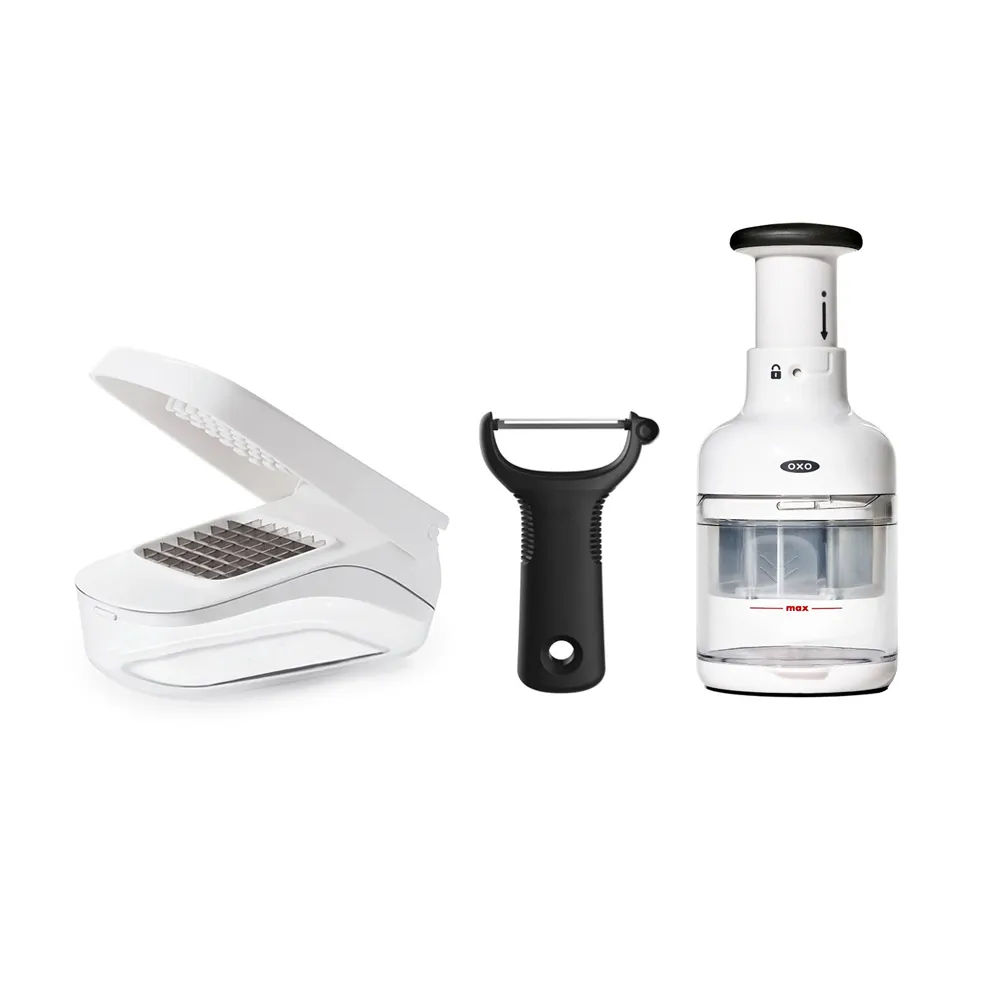 【OXO】快手備料3件組(好好壓切碎器+好好壓切丁盒+Y型蔬果削皮器)