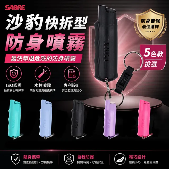 【SABRE 沙豹】快拆型防身噴霧(粉紅/黑/蒂芬妮藍)