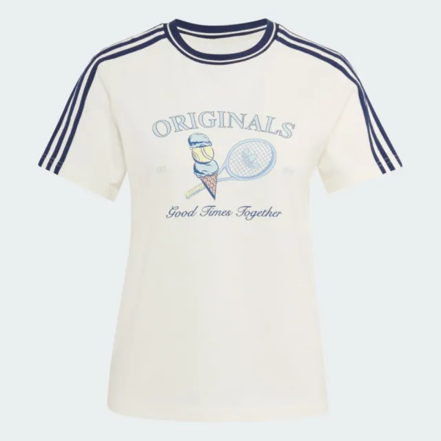 【adidas 愛迪達】短袖上衣 女 三葉草 SPORTS TEE SS W 米白 KX6887