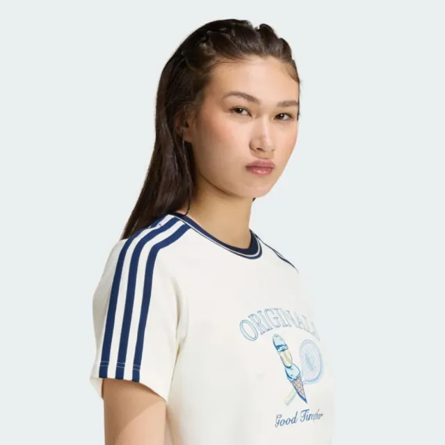 【adidas 愛迪達】短袖上衣 女 三葉草 SPORTS TEE SS W 米白 KX6887