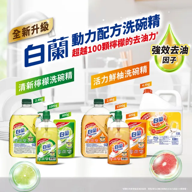 【白蘭】特談組動力配方洗碗精 2.8kg 4入組 箱購(共11.2kg 活力鮮柚/清新檸檬 去油去污)
