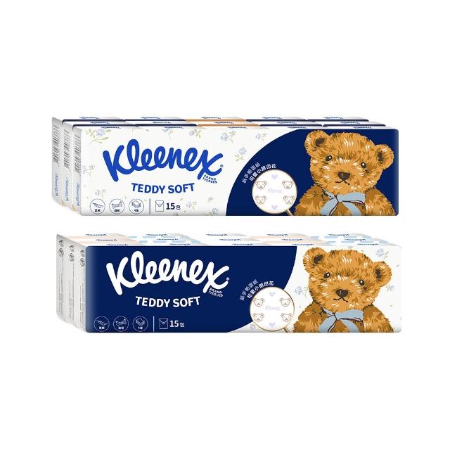 【Kleenex 舒潔】Teddy Soft小熊印花紙手帕面紙 7抽x15包x4串